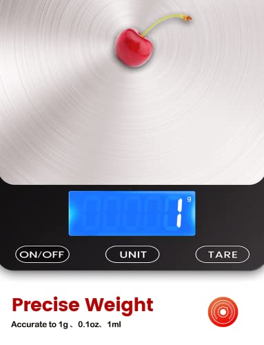 Food Scale -33lb Digital Kitchen Scale for Food Ounces Grams Rechargeable 304 Stainless Steel,Batteries and Type-C Charging | Perfect for Meal Prep, Cooking, and Baking