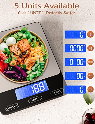 Food Scale -33lb Digital Kitchen Scale for Food Ounces Grams Rechargeable 304 Stainless Steel,Batteries and Type-C Charging | Perfect for Meal Prep, Cooking, and Baking