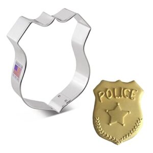 police badge shield cookie cutter, 4" made in usa by ann clark
