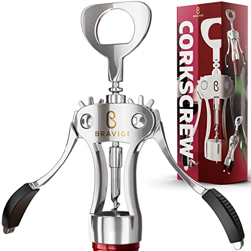 Premium Wine Opener, Wing Corkscrew - Made w/Heavy Duty Stainless Steel Screw & Zinc Alloy Body - Perfect Corkscrew to Open Wine & Beer Bottles - Great Bootle Opener For Bartenders, Restaurants & Home