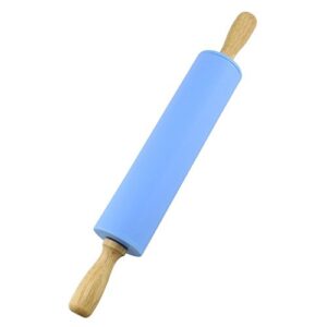 nasnaioll silicone rolling pin non stick surface wooden handle 1.97x15.15 (blue)