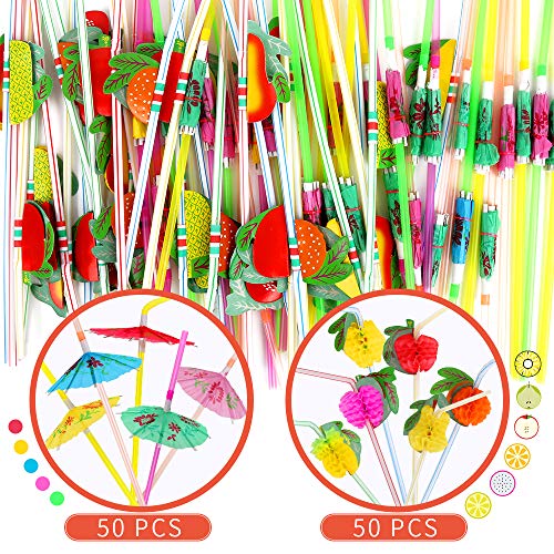 YGDZ 100pcs Umbrella Straws Fruit Straws, Disposable Luau Party Drink Umbrella Straws, Tropical Hawaiian Straws Beach Summer Pool Party Decorations