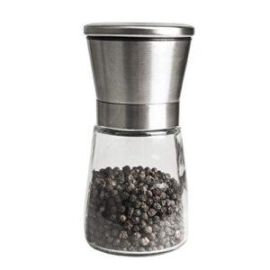 stainless steel salt & pepper grinder with lid, ceramic blades glass body spice & salt shaker,adjustable coarseness pepper & salt mill