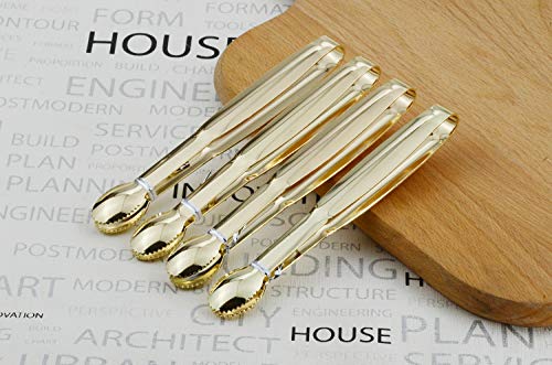 HINMAY Mini Appetizer Tongs 5-3/4 Inch Small Serving Tongs, Set of 4 (Gold)