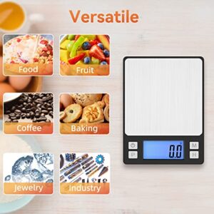 BOMATA Upgraded Small Food Scale with New Hold Function and Larger Display, 3000g/0.1g High Accuracy Digital Scale Grams and oz for Kitchen, Small Item, Jewelry, (2 Trays & Batteries Included)