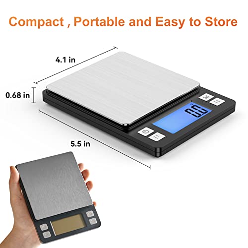 BOMATA Upgraded Small Food Scale with New Hold Function and Larger Display, 3000g/0.1g High Accuracy Digital Scale Grams and oz for Kitchen, Small Item, Jewelry, (2 Trays & Batteries Included)