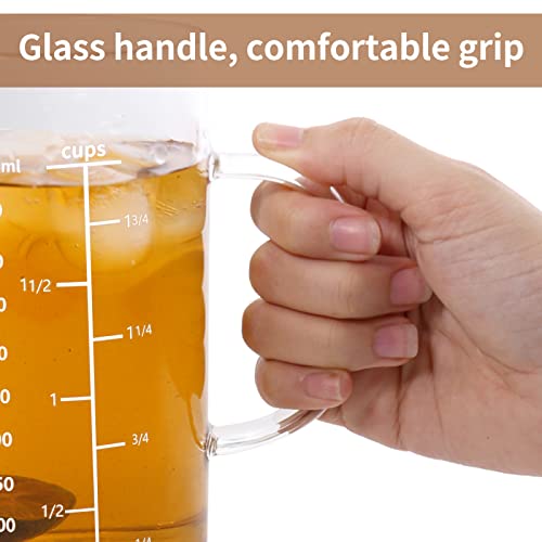 Newness Glass Measuring Cup with Handle, 500 ML (0.5 Liter, 2 Cup) Measuring Cup with Three Scales (OZ, Cup, ML/CC) and V-Shaped Spout, Measuring Beaker for Kitchen or Restaurant, Easy to Read