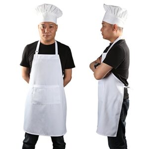 yotache chef apron set, chef hat and kitchen apron adult adjustable white apron baker costume for men and women, 1 set (33" l x 26" w)
