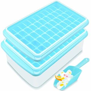 orelex ice cube tray for freezer, 2packs ice trays with lid and bin for 110 ice cubes, easy-release ice tray, stackable ice cube molds perfect for cocktails/diy food/coffee/whisky/waterbottles(blue)
