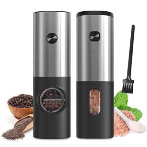 hiview electric salt and pepper grinder set battery operated，automatic pepper mill,adjustable coarsenessone handed operated, salt and pepper shakers wiht led light,stainless steel-2 pack