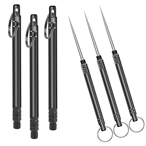 Iliensa 3 Pieces Portable Titanium Toothpicks,Metal Pocket Toothpick Stainless Steel Toothpick Reusable Toothpicks for Outdoor Camping Picnic Travel (Black)