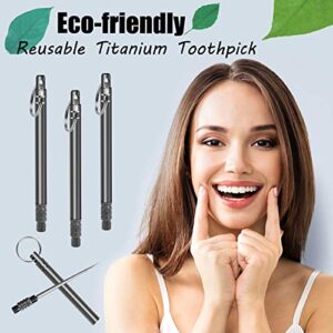 Iliensa 3 Pieces Portable Titanium Toothpicks,Metal Pocket Toothpick Stainless Steel Toothpick Reusable Toothpicks for Outdoor Camping Picnic Travel (Black)