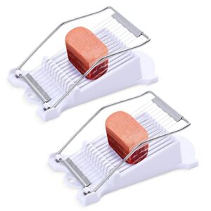 2 Pack Luncheon Meat Slicer, Egg Slicers,Stainless Steel Wire, Cuts 10 Slices for Eggs, Hams, Avocados, Bananas, Onions, Soft Food and Fruits (White)