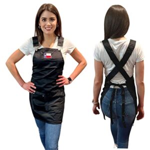 the daydreamer collection cross-back apron for women-black apron with large pockets-adjustable work apron for stylist, florist & kitchen