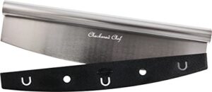 checkered chef pizza cutter - sharp stainless steel rocker knife w/plastic blade sheath - dishwasher safe, outdoor pizza oven accessories - 14 inch