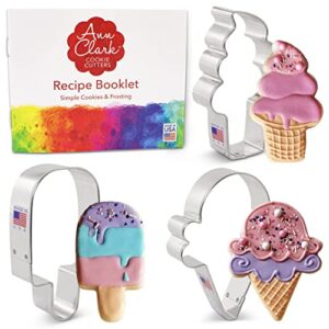 ann clark cookie cutters 3-piece ice cream cookie cutter set with recipe booklet, popsicle, hard and soft ice cream cone