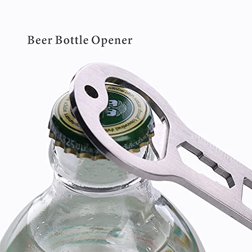 KITCHENDAO 4 in 1 Keychain Beer Bottle Opener, Portable Durable Stainless Steel Beer Opener, Gift for Men Father Husband Boyfriend, Silver 1 Pack