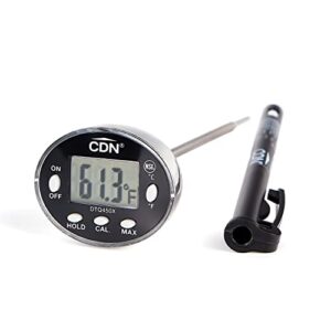 cdn proaccurate® waterproof digital thermometer with protective sheath, easy to read display, 5" stem with thin tip probe, black display (dtq450x)