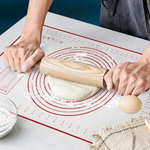 Silicone Baking Mat Non Slip Pastry Mat with Measurement Non Stick BPA Free Baking Mat Sheet for Rolling Dough Counter Cookies Pie, 24 x 16 Inches Red (with 1 Dough Scraper)