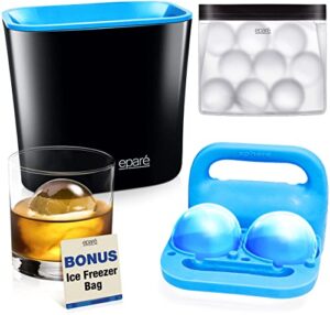 eparé clear ice ball maker - clear ice maker & cocktail ice molds for whiskey - silicone ice balls for whiskey - bpa-free craft ice cube molds - ice sphere mold ice trays for freezer with silicone bag