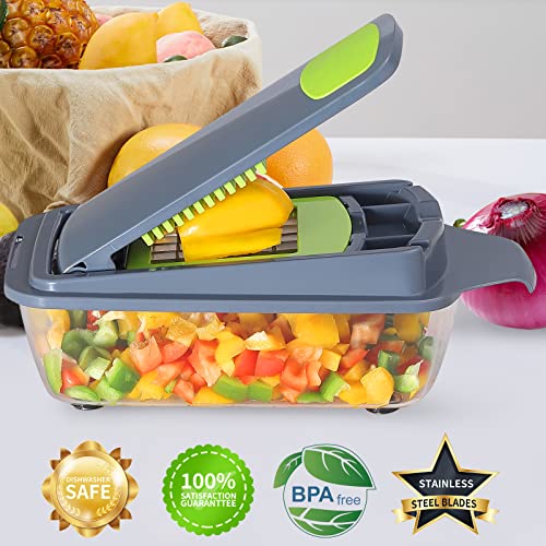 Vegetable Chopper, Heavy Duty Onion Chopper with Container, Dishwasher Safe Veggie Chopper, 4 Blade Food Chopper Dicer Cutter