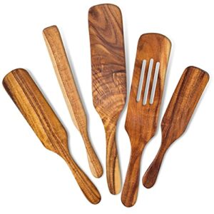 wooden spurtle set of 5 for cooking, acacia wooden utensils for cooking, wooden spoons for cooking, non-stick tool sets, versatile tools, as seen on tv bamboo spatulas, premium utensil spoons