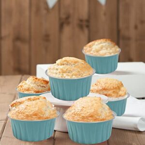 100Pcs Aluminum Cups with Lids,5oz Disposable Ramekin Baking Cups Muffin Liners Mini Pie Pans Foil Cupcake Containers for Christmas Party Wedding,Blue