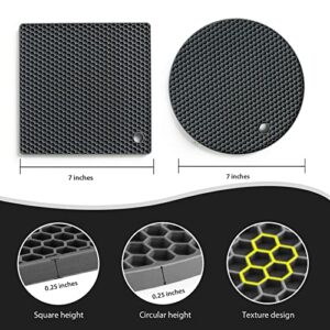 Trivet Mats, Silicone Pot Holders for Hot Pan and Pot Pads. Heat Resistant Counter Mats for Tables, Countertops, Spoon Rest and Large Coasters, 4 Pack Color Gray & Black