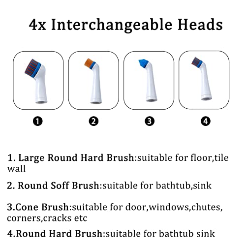 Electric Cleaning Brush with 4 in 1 Multiple Brush Heads ,Indoor Household Cordless Motorized Brush for Bathroom Toilet Kitchen Tile Crevice