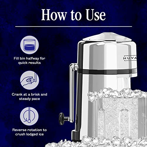 Nuvantee Ice Shaver Snow Cone Machine Manual Ice Crusher Crushes Ice to Your Desired Fineness Stainless Steel, Non-Slip , BPA Free Easy to Use Ice Crusher Hand Crank - Chrome Plated