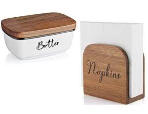 alelion farmhouse napkin holder, wooden napkin holder for table, natural acacia wood napkin dispenser for indoor & outdoor, rustic napkin holder for home kitchen decor
