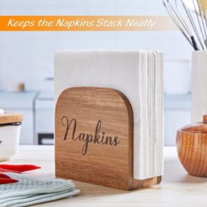 ALELION Farmhouse Napkin Holder, Wooden Napkin Holder for Table, Natural Acacia Wood Napkin Dispenser for Indoor & Outdoor, Rustic Napkin Holder for Home Kitchen Decor