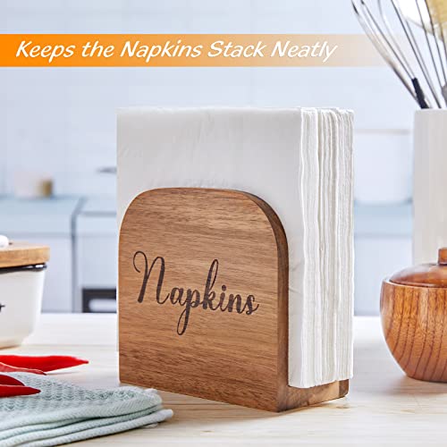 ALELION Farmhouse Napkin Holder, Wooden Napkin Holder for Table, Natural Acacia Wood Napkin Dispenser for Indoor & Outdoor, Rustic Napkin Holder for Home Kitchen Decor