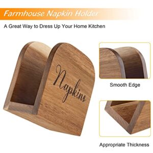 ALELION Farmhouse Napkin Holder, Wooden Napkin Holder for Table, Natural Acacia Wood Napkin Dispenser for Indoor & Outdoor, Rustic Napkin Holder for Home Kitchen Decor