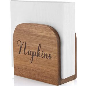 ALELION Farmhouse Napkin Holder, Wooden Napkin Holder for Table, Natural Acacia Wood Napkin Dispenser for Indoor & Outdoor, Rustic Napkin Holder for Home Kitchen Decor