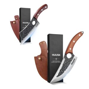 Huusk Chef Knife Set Hand Forged Japanese Kitchen Knife with Sheath Outdoor Cooking Camping Knife Set