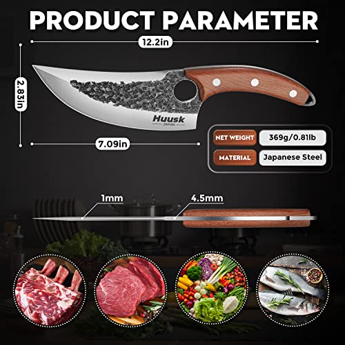 Huusk Chef Knife Set Hand Forged Japanese Kitchen Knife with Sheath Outdoor Cooking Camping Knife Set