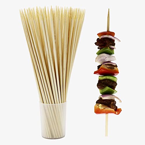 (100 PCS) Natural Bamboo 12’’ Skewers, Heavy Duty Wooden Skewers for Fruits, Kebabs, Grill, BBQ, Campfire, Suitable for Kitchen, Party, Food Catering and Crafting, Bamboo Skewers by Tezzorio