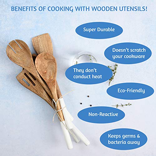 Folkulture Wooden Spoons for Cooking Set for Kitchen and Spoon Rest Bundle, Non Stick Cookware Tools or Utensils Includes Wooden Spoon, Spatula, Spoon Rest for Kitchen Counter, Spoon Holder for Stove