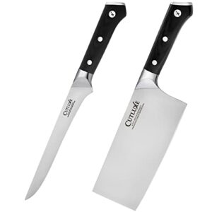 cutluxe boning knife & butcher knife set– forged high carbon german steel – full tang & razor sharp – ergonomic handle design – artisan series