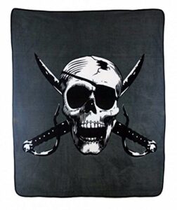 ant enterprises pirate throw blanket, 50x60, grey/black/white