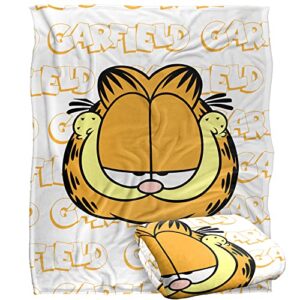 garfield blanket, 50"x60", name repeat silky touch sherpa back super soft throw