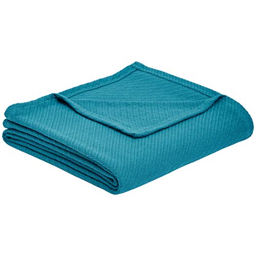 Amazon Basics Cotton Woven Throw Blanket - 90 x 90 Inches, Teal