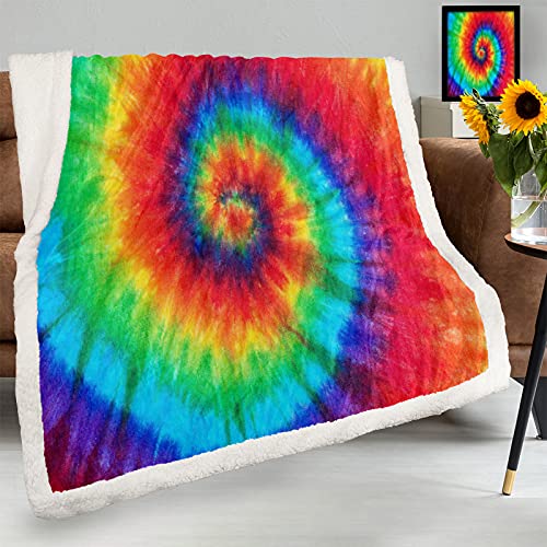 Throw Blanket Colorful Tie Dye, Cozy Fleece Blanket, Christmas Throws, Sherpa Blanket, Super Soft Blanket for Winter, Flannel Blankets for Bed Couch, Warm and Cozy Flannel Bedding Throws