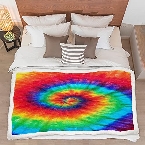 Throw Blanket Colorful Tie Dye, Cozy Fleece Blanket, Christmas Throws, Sherpa Blanket, Super Soft Blanket for Winter, Flannel Blankets for Bed Couch, Warm and Cozy Flannel Bedding Throws