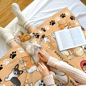 Corgi Throw Blanket Cute Dog Ultra Soft Warm Cozy Lightweight Microfiber Blankets Flannel Sherpa Fuzzy Fluffy Plush Throws for Sofa Couch Bedding All Season 60"x50"