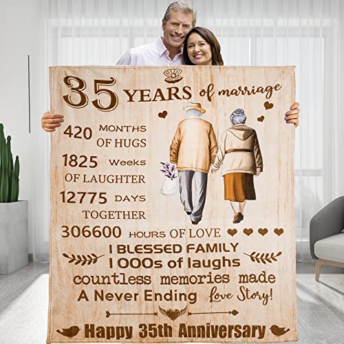 BLAMEZI 35 Years 35th Anniversary Throw Blanket Gifts, Gift for 35th Wedding Anniversary Valentine Gifts for Her Him Wife Husband Mom Dad Grandpa Grandma