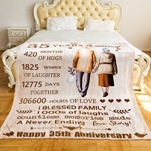 BLAMEZI 35 Years 35th Anniversary Throw Blanket Gifts, Gift for 35th Wedding Anniversary Valentine Gifts for Her Him Wife Husband Mom Dad Grandpa Grandma