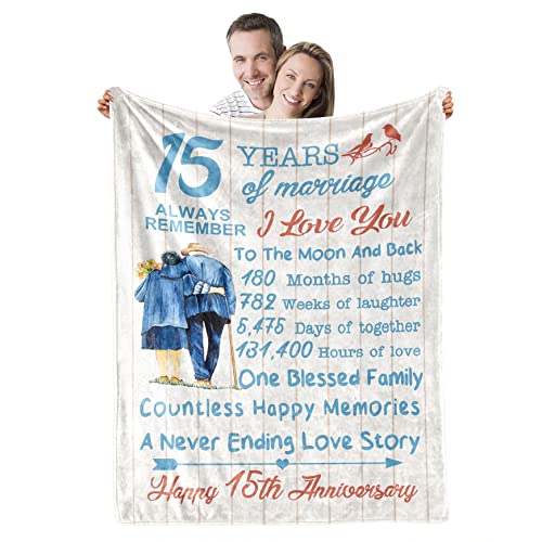 ZHSHWAT 15th Anniversary Couples Gifts,15th Wedding Anniversary Blanket Gift, Gifts for 15 Years Throw Blanket for Her Him Husband Wife Valentines Day Gifts 50"X60"