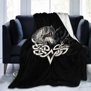 Fuevdvrri Viking Norse Wolf Raven Rune Mezcla Flannel Plush Soft Throw Blanket for Couch Cozy Lightweight Decorative